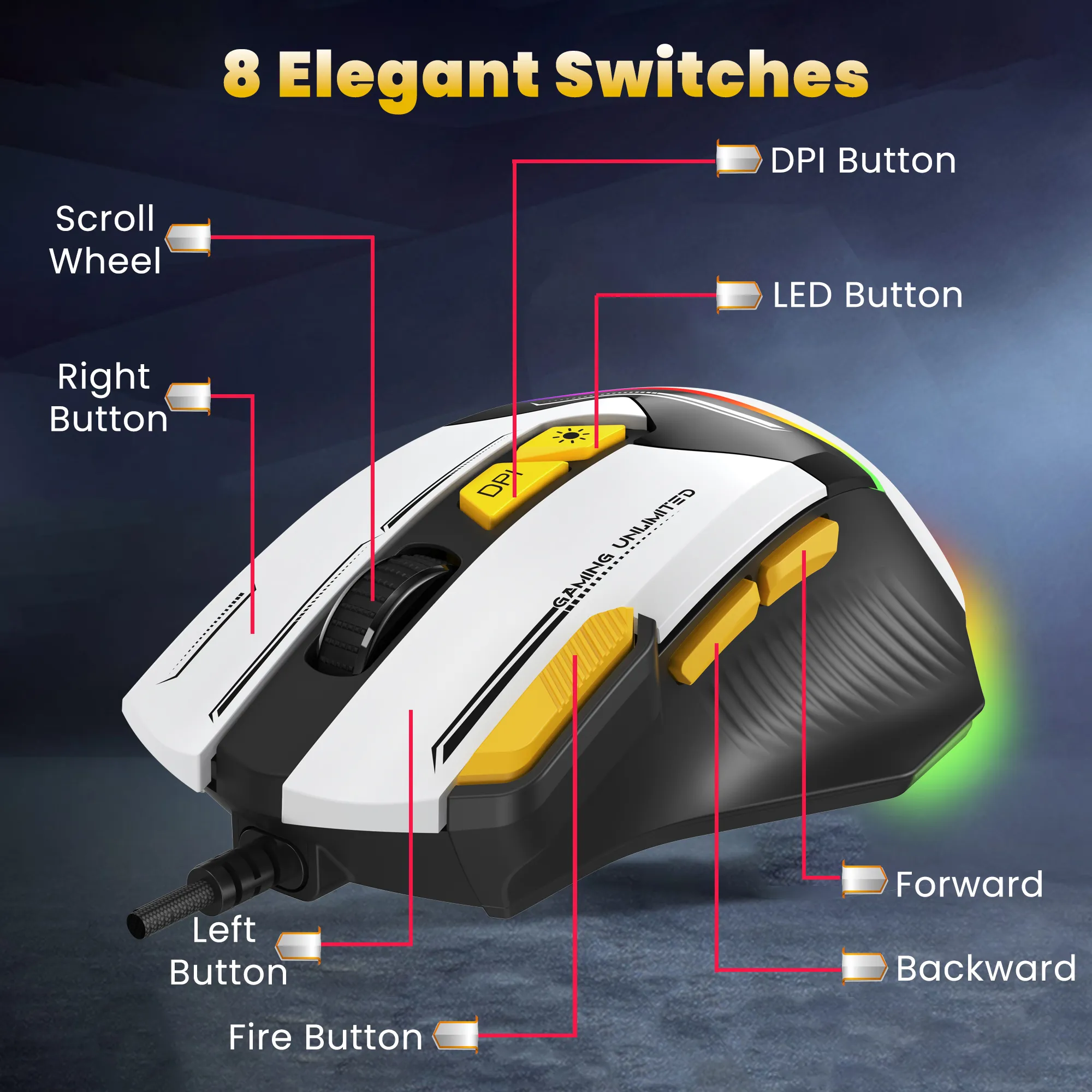 Ant Esports Wired Gaming Mouse RGB GM333 White view 4